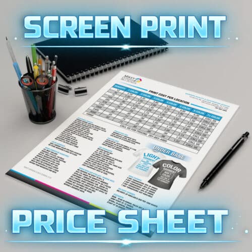 Screen Print Pricing Sales Sheet to Give to Customers to Price out Orders, Jobs, Invoices, and Work Orders.