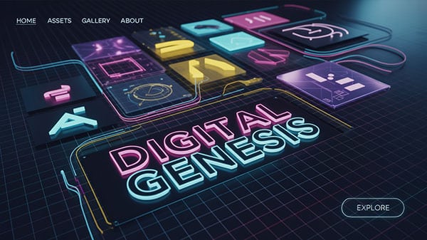 Elegant AI-generated website graphics including a modern banner, call-to-action button, and soft abstract background, laid out in a clean, minimal design style