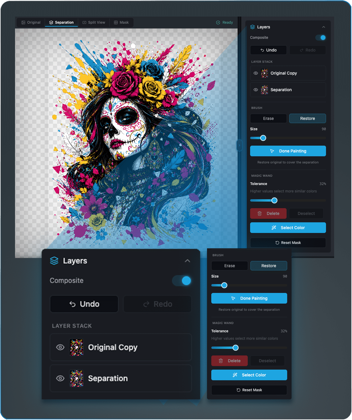 Use the layers tool to paint parts of the graphic back in you don't want removed