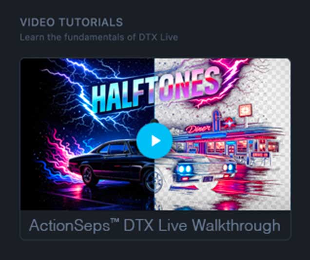 ActionSeps DTX Live DTF and DTG separation web application for halftone artwork preparation and garment printing