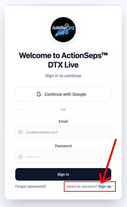 ActionSeps™ DTX Live Web App Quick Start Guide