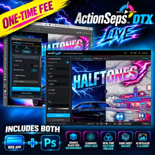 ActionSeps DTX Live DTF separation software now available as a one-time fee purchase with lifetime access.